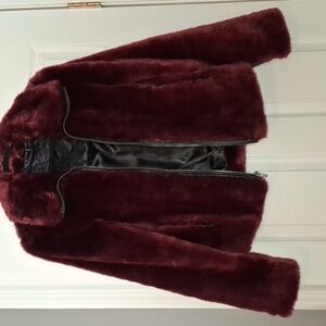 Women's Burgundy Faux Fur Jacket EXPRESS Medium Nwot See Last Photo